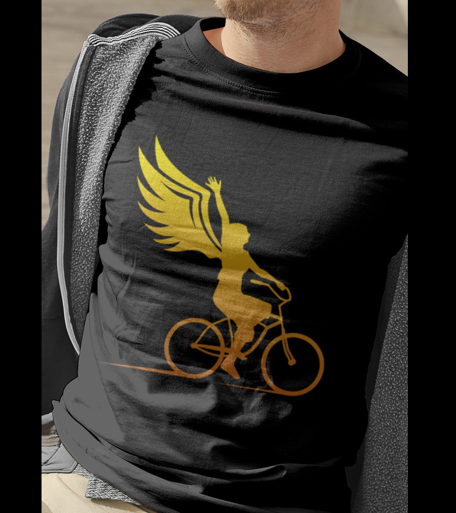 Women Riding Bike With Angel Wings T-Shirt