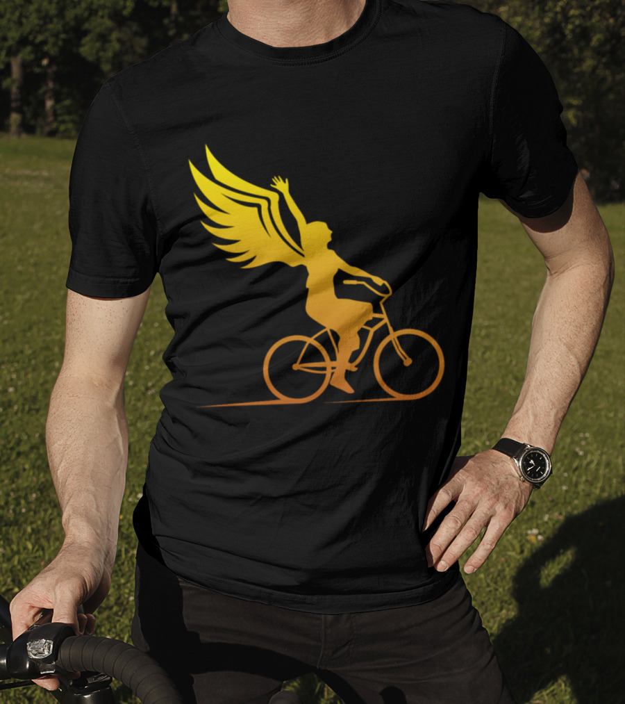 Women Riding Bike With Angel Wings T-Shirt