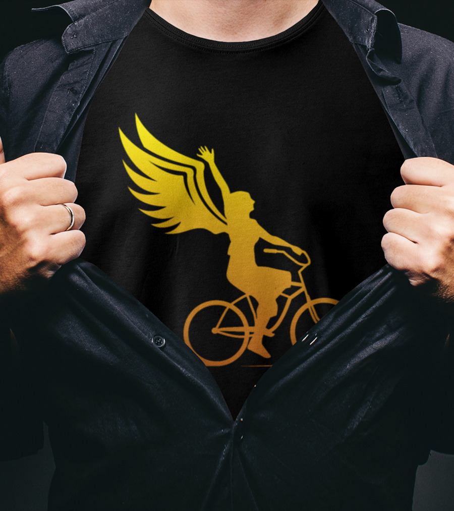Women Riding Bike With Angel Wings T-Shirt