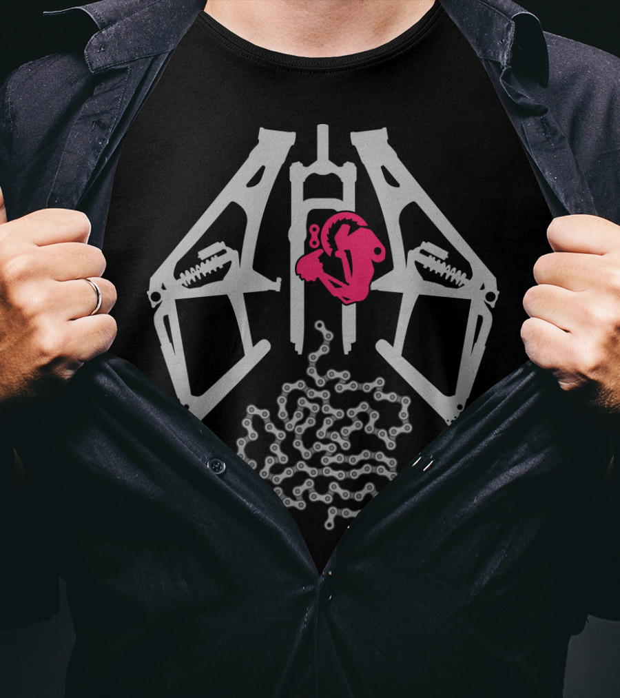 XRay MTB Suspension Anatomy With Cyclist And Bike Chain T-Shirt