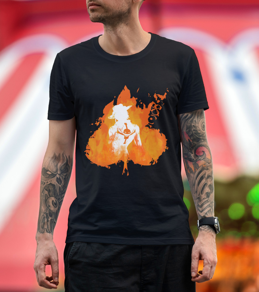Ace One Piece Silhouette on Fire T-Shirt