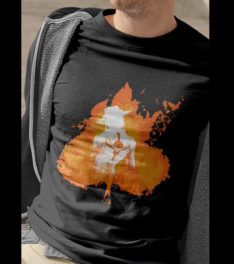 Ace One Piece Silhouette On Fire T-Shirt