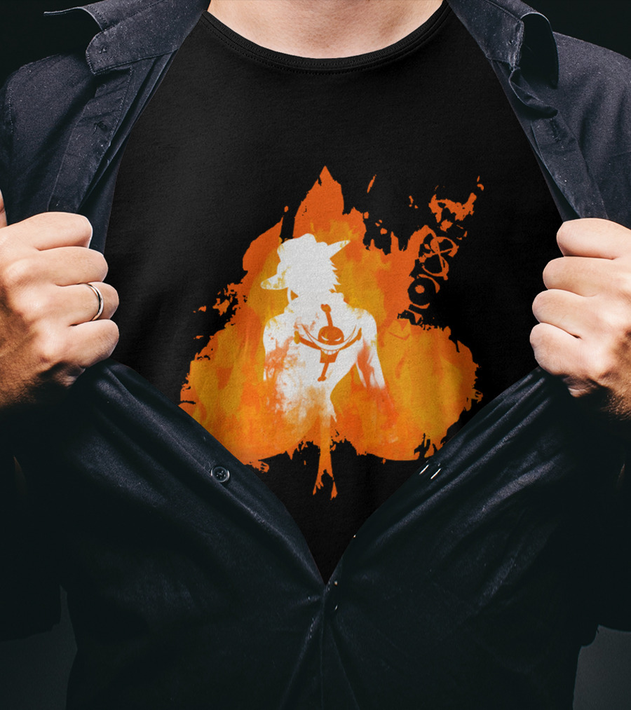 Ace One Piece Silhouette On Fire T-Shirt