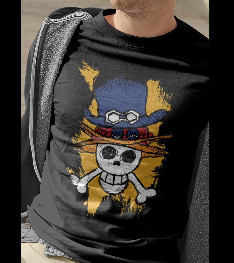One Piece ASL Ace Sabo Luffy Skull And Pirate Hat T-Shirt
