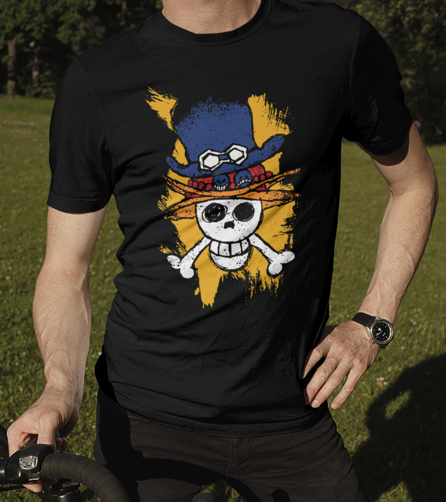 One Piece ASL Ace Sabo Luffy Skull And Pirate Hat T-Shirt