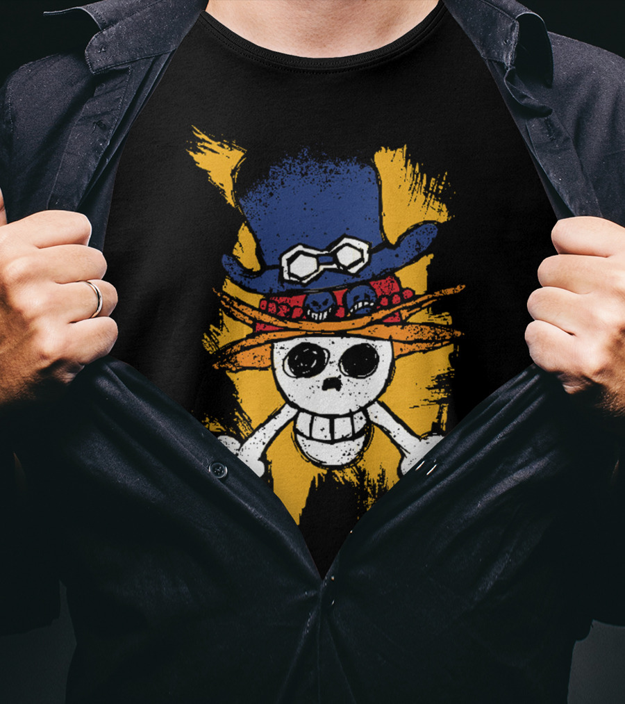 One Piece ASL Ace Sabo Luffy Skull And Pirate Hat T-Shirt