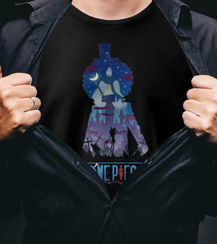 One Piece Brook Soulking Silhouette Night Scene T-Shirt