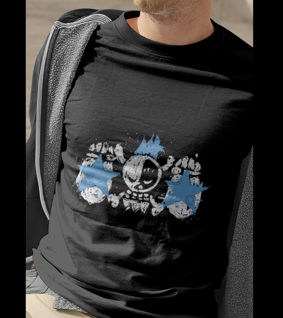 Franky Jolly Roger Skull With Blue Stars And Crown T-Shirt