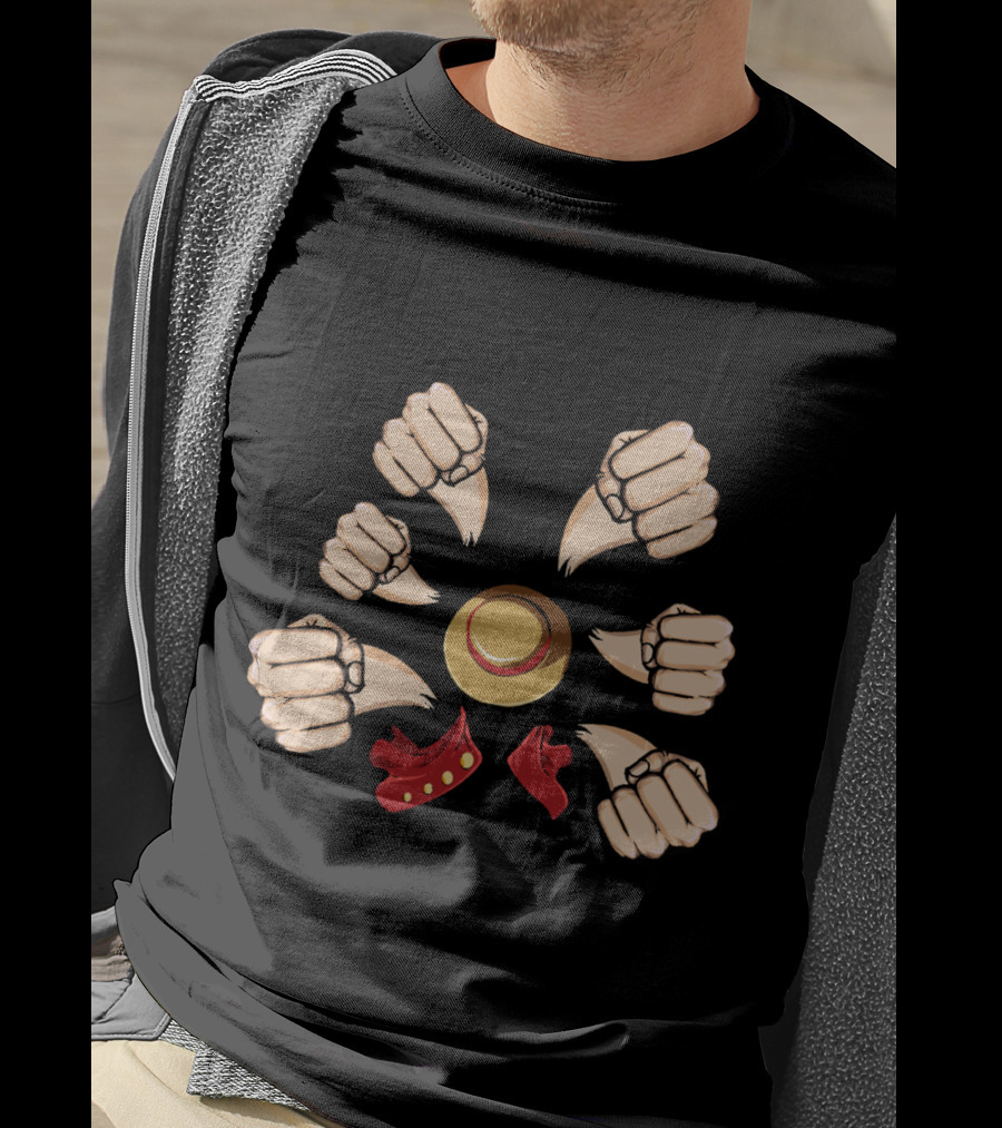 Gatling Gun Luffy Fists One Piece Anime Straw Hat T-Shirt