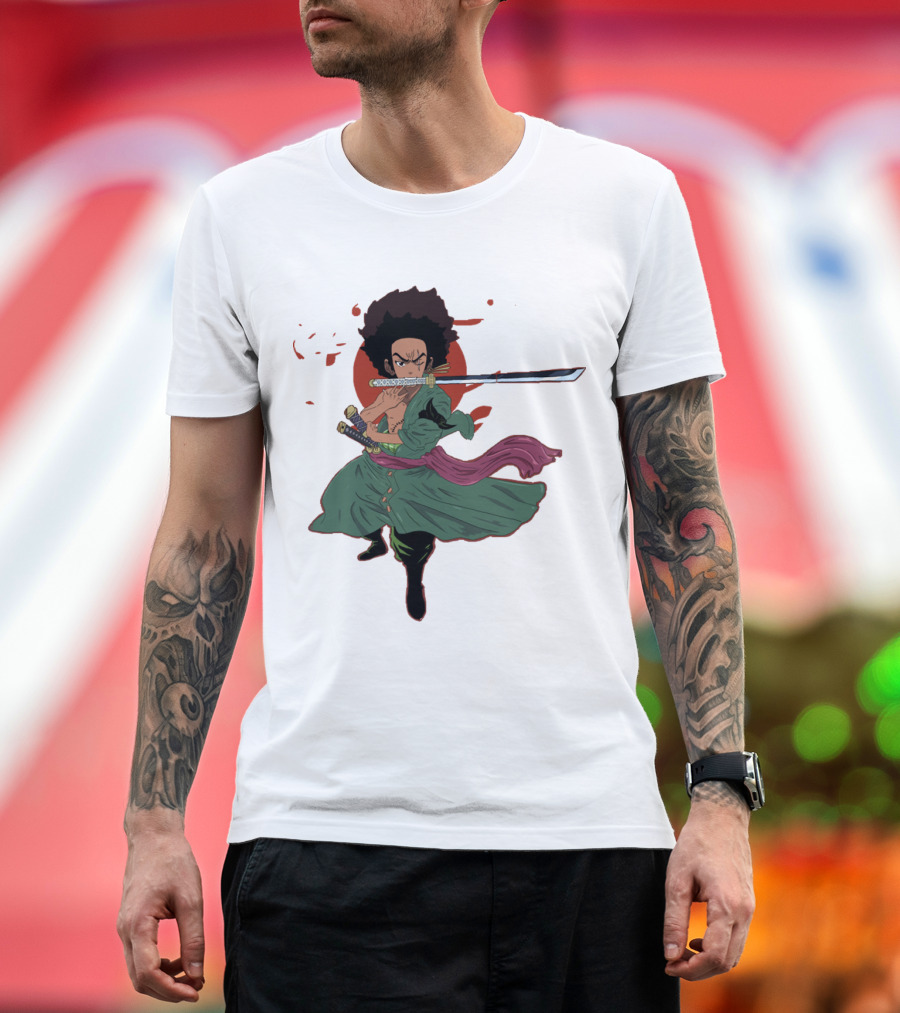 Huey Freeman X Roronoa Zoro Samurai Sword Fighter T-Shirt