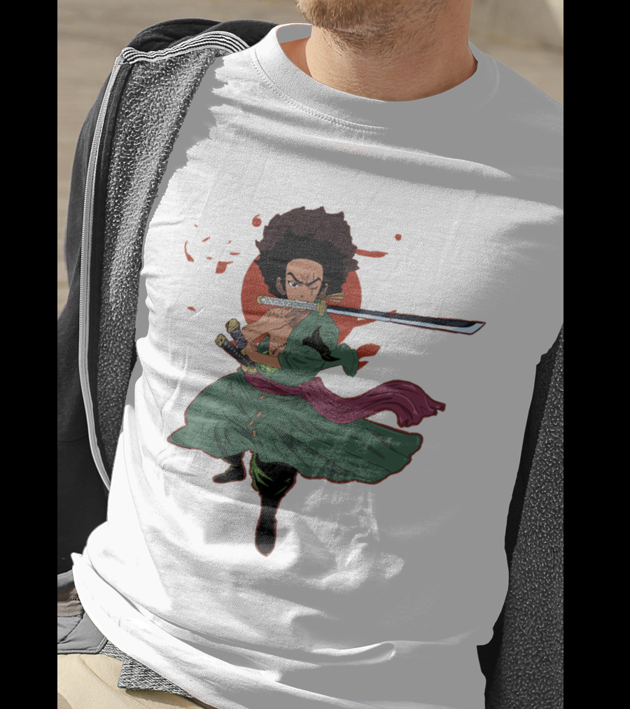 Huey Freeman X Roronoa Zoro Samurai Sword Fighter T-Shirt