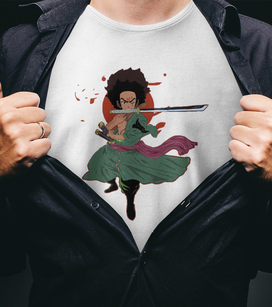 Huey Freeman X Roronoa Zoro Samurai Sword Fighter T-Shirt