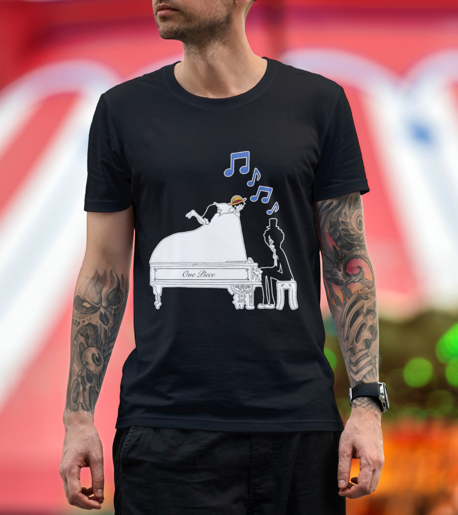 One Piece Luffy and Brook Piano Music Notes T-Shirt