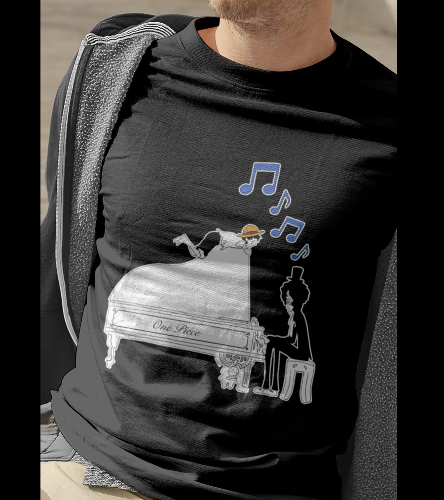 One Piece Luffy And Brook Piano Music Notes T-Shirt