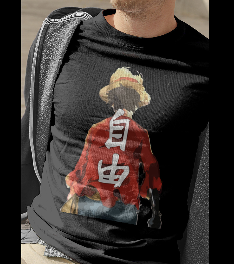 Luffy Back Freedom Kanji Straw Hat Red Shirt Iconic Anime Character T-Shirt