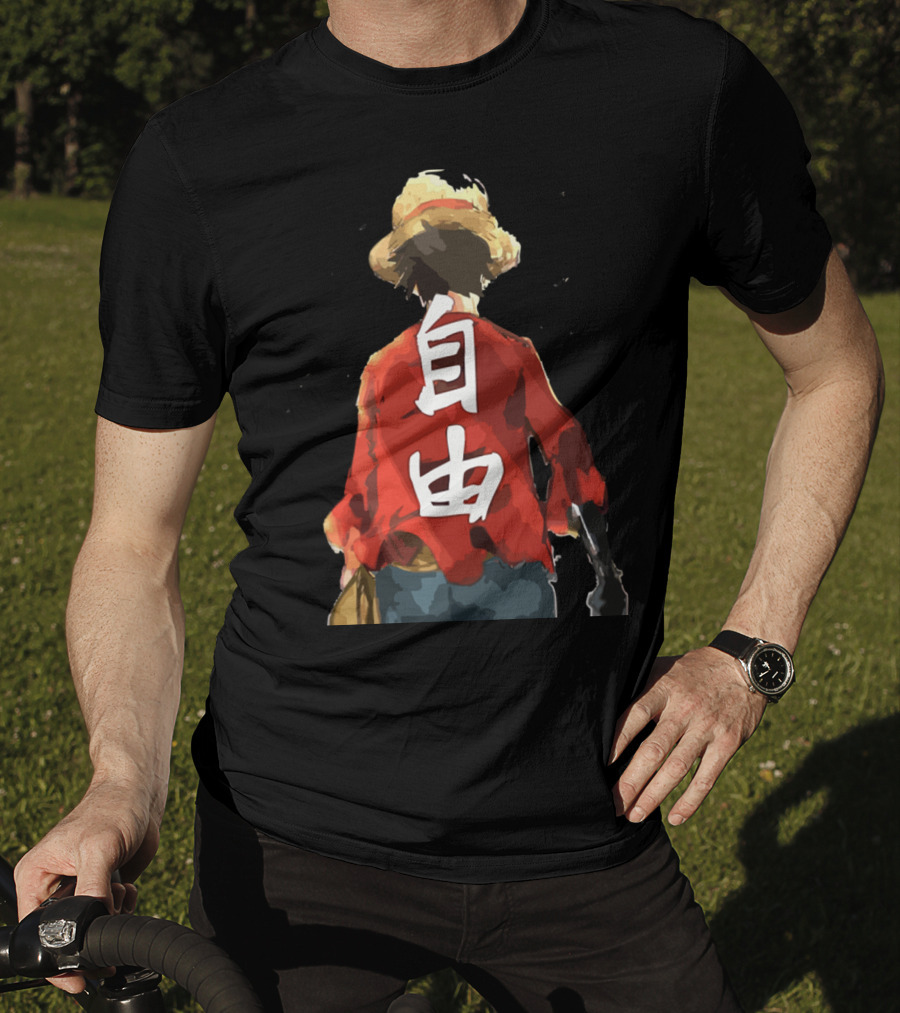 Luffy Back Freedom Kanji Straw Hat Red Shirt Iconic Anime Character T-Shirt