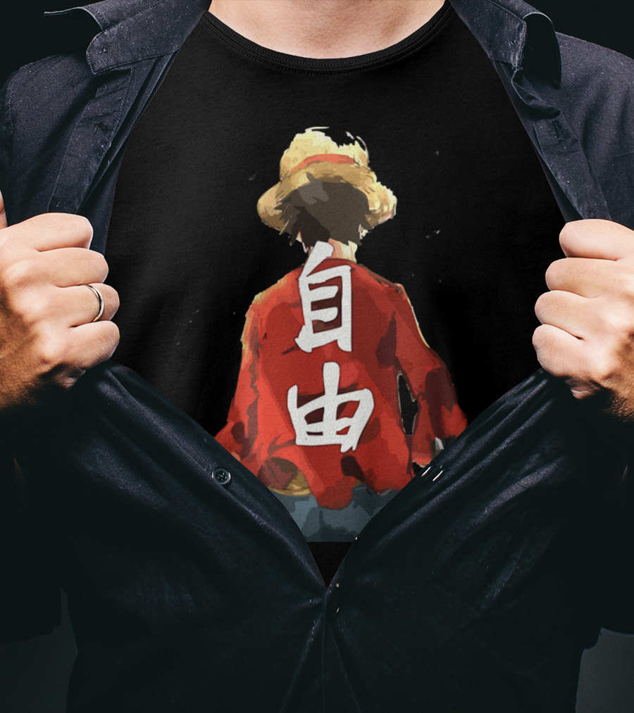 Luffy Back Freedom Kanji Straw Hat Red Shirt Iconic Anime Character T-Shirt