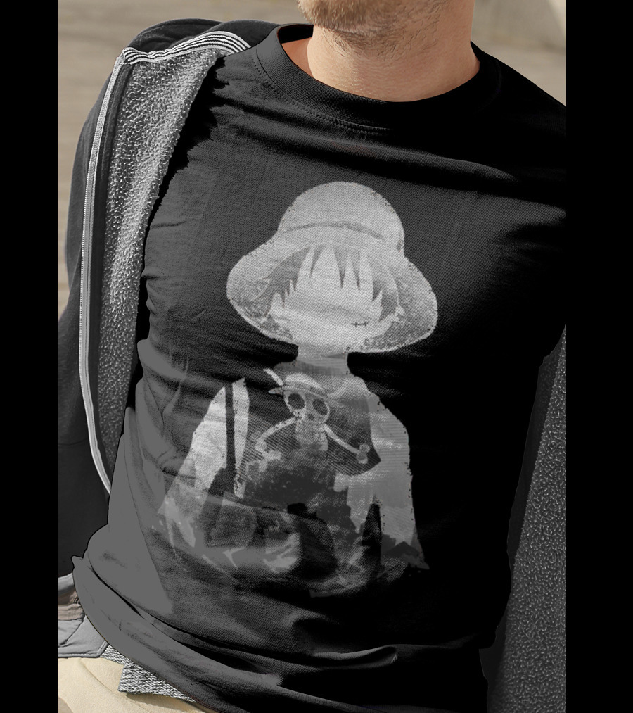 Monochrome Luffy Skull Silhouette Straw Hat Pirate T-Shirt