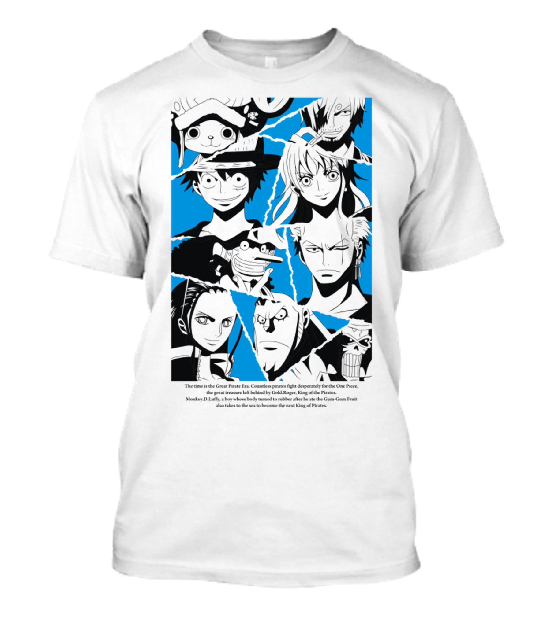 One Piece Straw Hat Pirates Blue Silhouette Montage T-Shirt