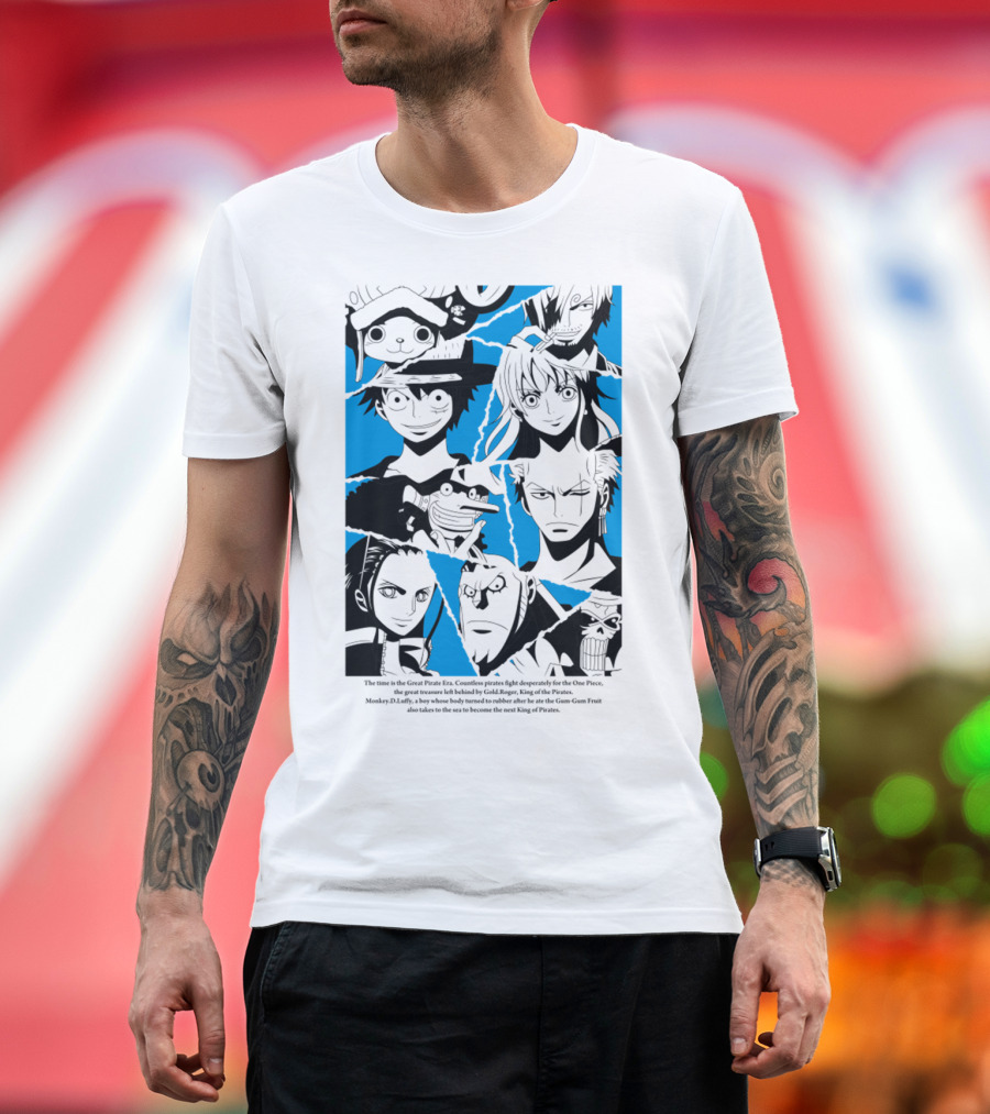 One Piece Straw Hat Pirates Blue Silhouette Montage T-Shirt
