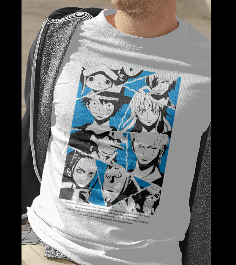 One Piece Straw Hat Pirates Blue Silhouette Montage T-Shirt