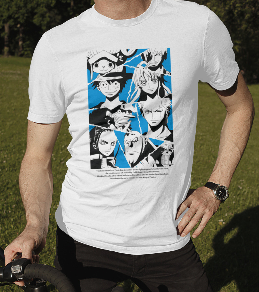 One Piece Straw Hat Pirates Blue Silhouette Montage T-Shirt