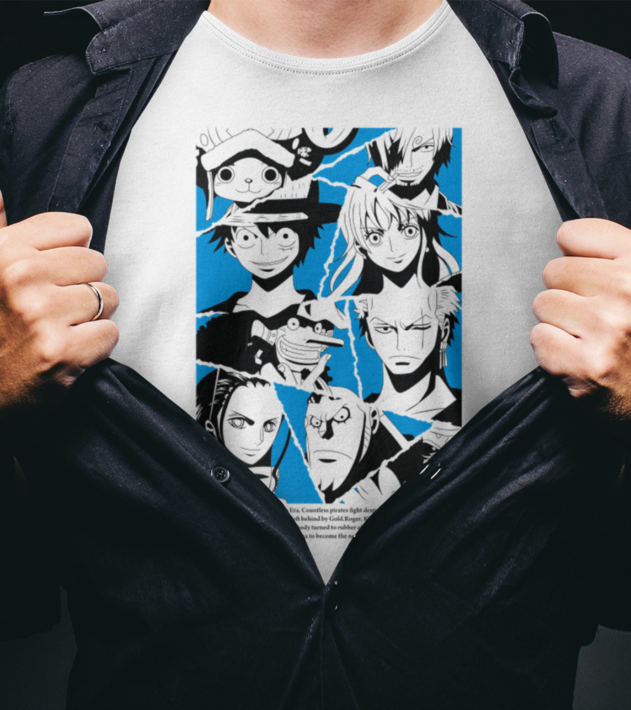 One Piece Straw Hat Pirates Blue Silhouette Montage T-Shirt