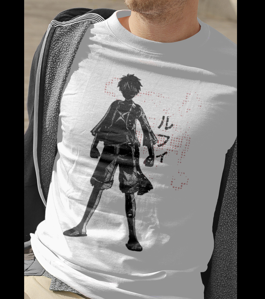 Crimson Luffy Anime Silhouette Kanji T-Shirt