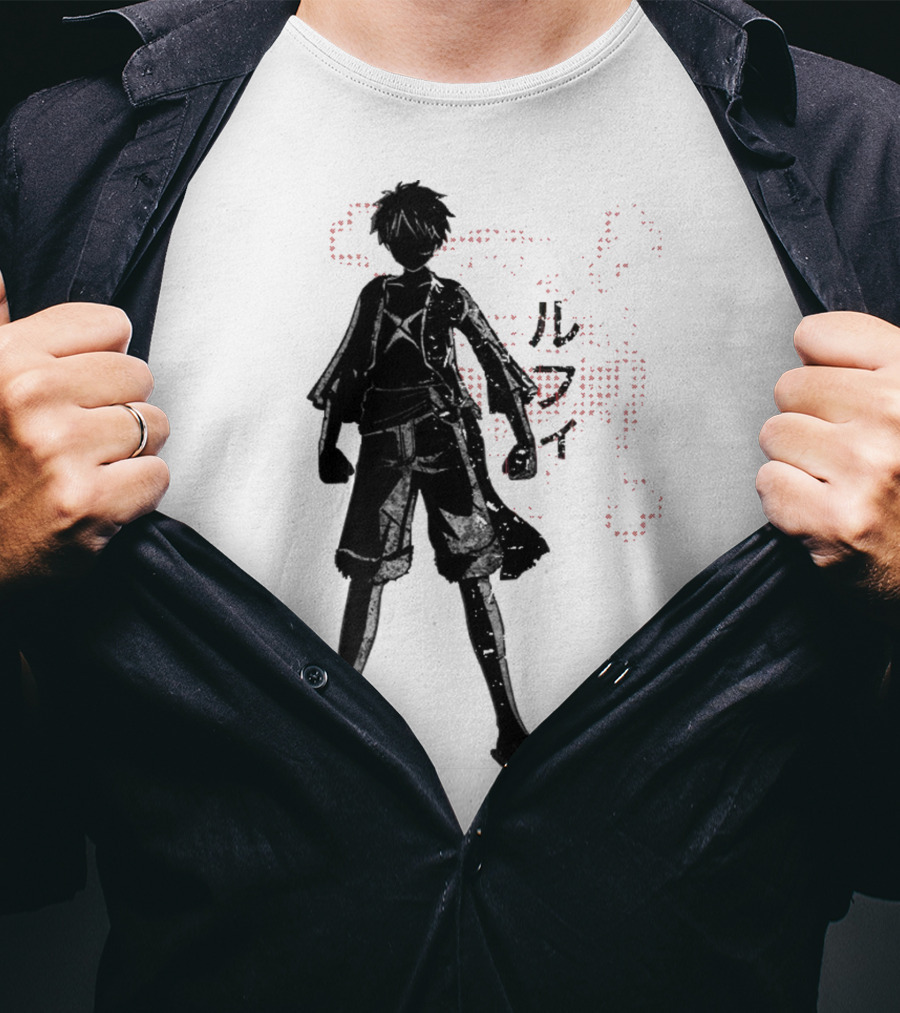 Crimson Luffy Anime Silhouette Kanji T-Shirt