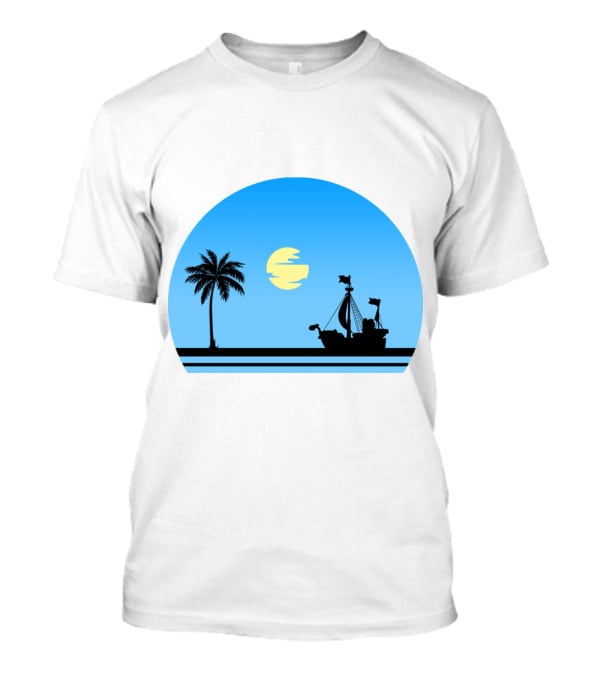 Going Merry Ship Silhouette Sunrise With Palm Tree And Sun T-Shirt