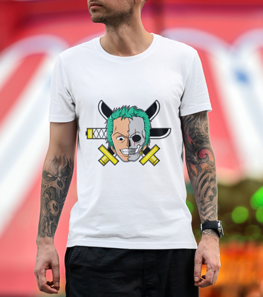 Roronoa Zoro Half Skull Crossed Swords Anime Character T-Shirt