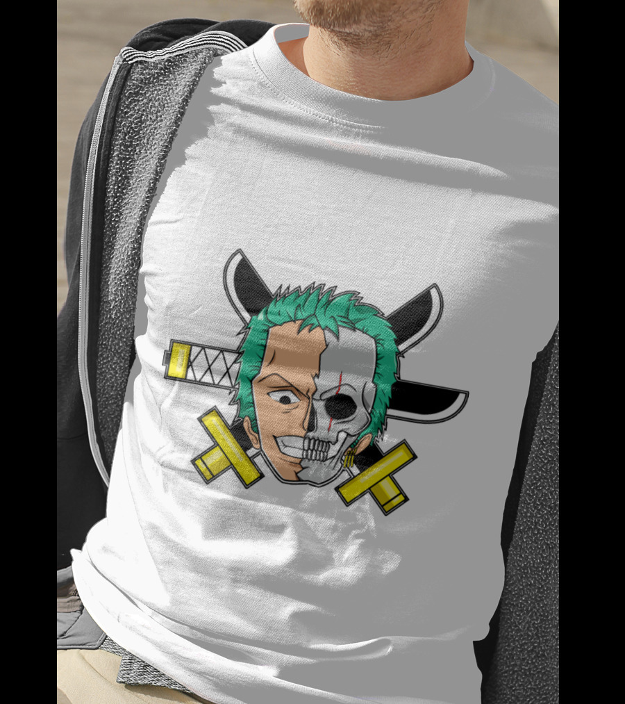 Roronoa Zoro Half Skull Crossed Swords Anime Character T-Shirt
