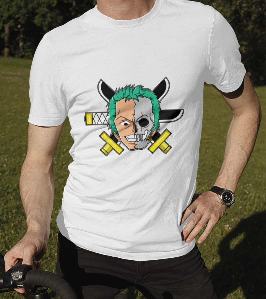 Roronoa Zoro Half Skull Crossed Swords Anime Character T-Shirt