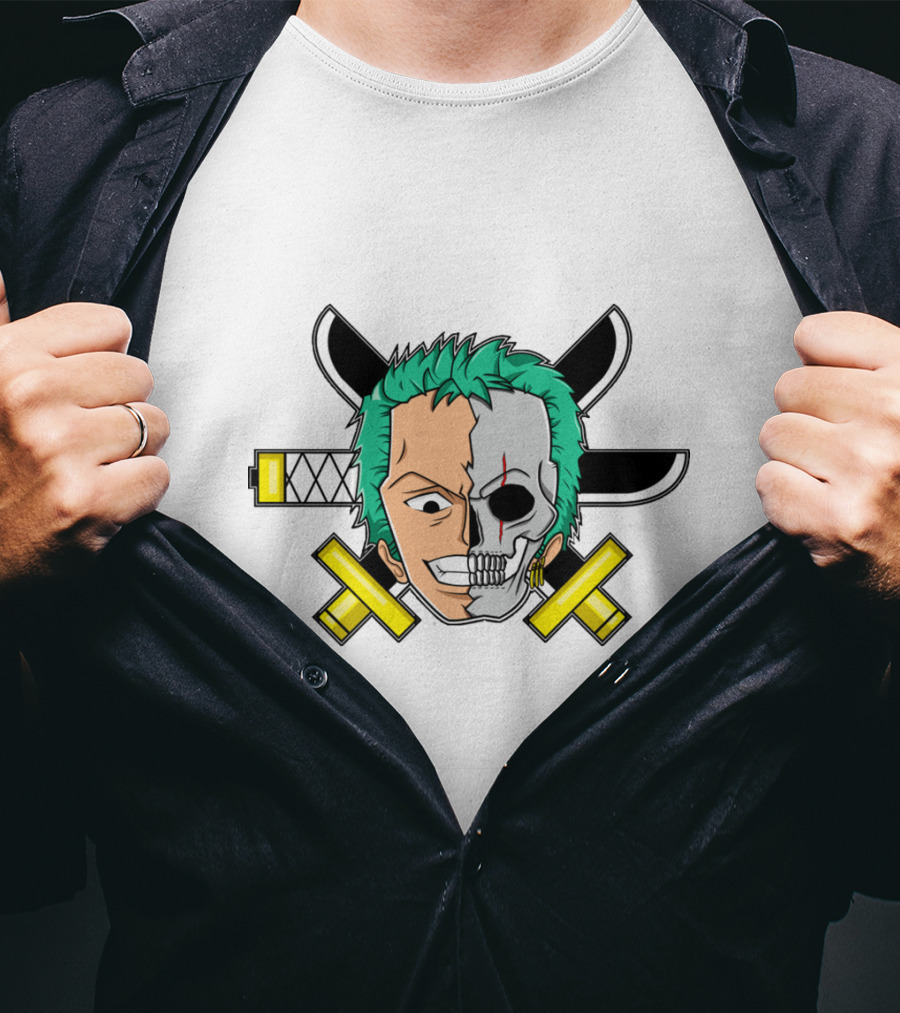 Roronoa Zoro Half Skull Crossed Swords Anime Character T-Shirt
