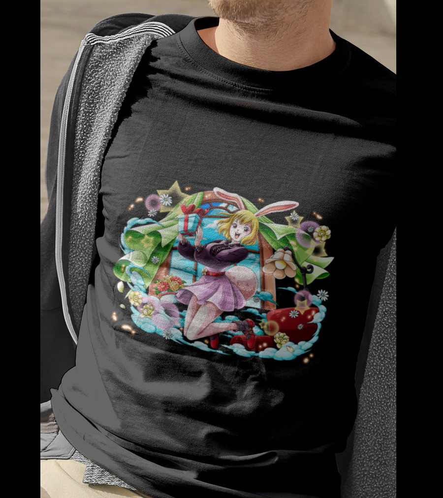 One Piece Girl Festive Bunny With Gift And Flowers T-Shirt