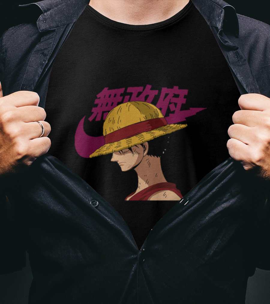 Straw Hat Luffy With Japanese Text And Iconic Emblem T-Shirt