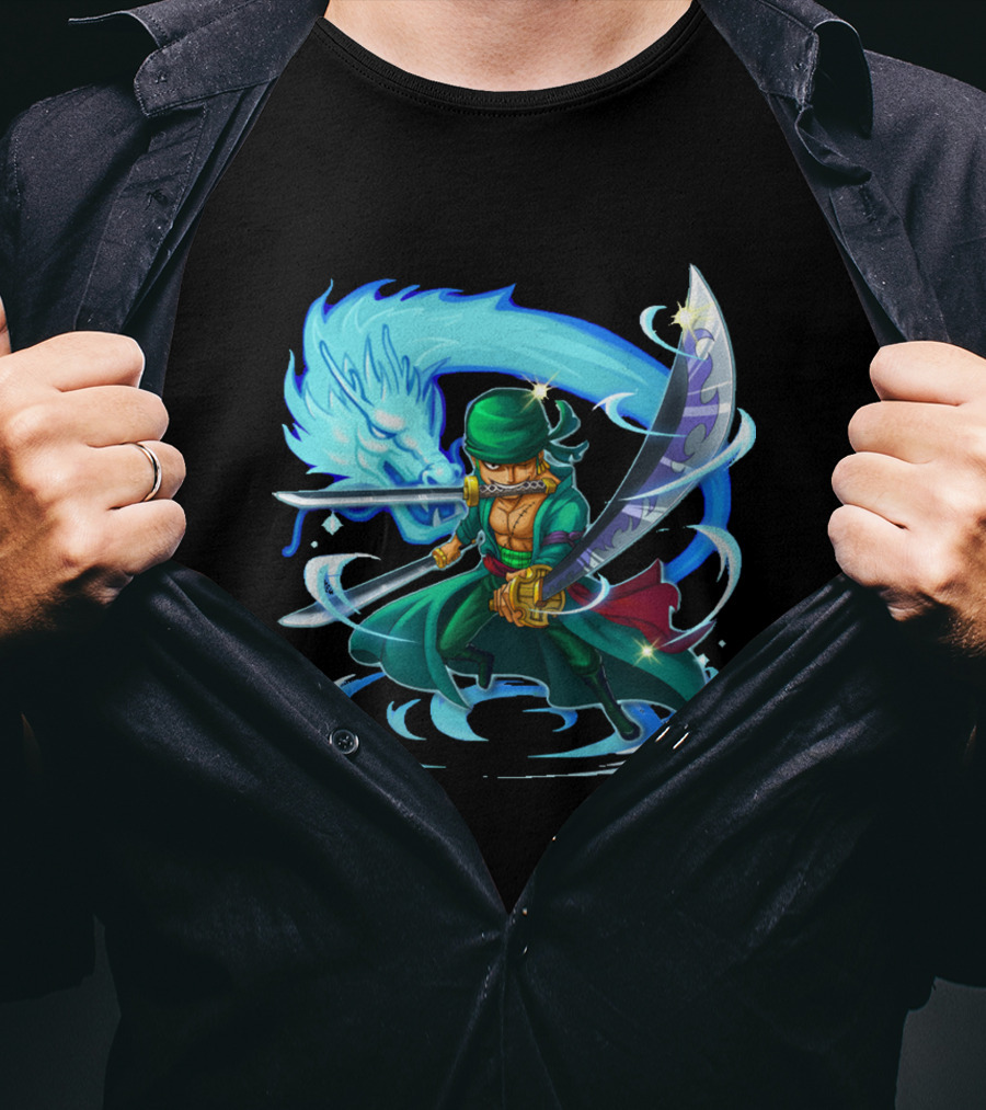 Roronoa Zoro Swordmaster With Blue Dragon Aura T-Shirt