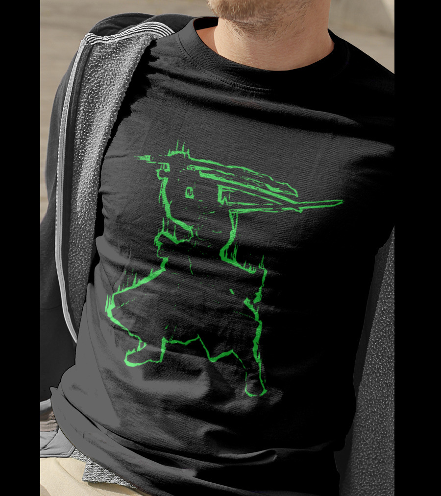 Santoryu Three Sword Style Silhouette In Neon Green T-Shirt