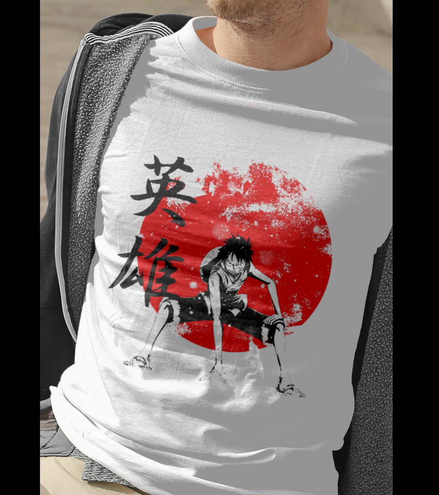 One Piece Hero Luffy Japanese Kanji Red Circle T-Shirt