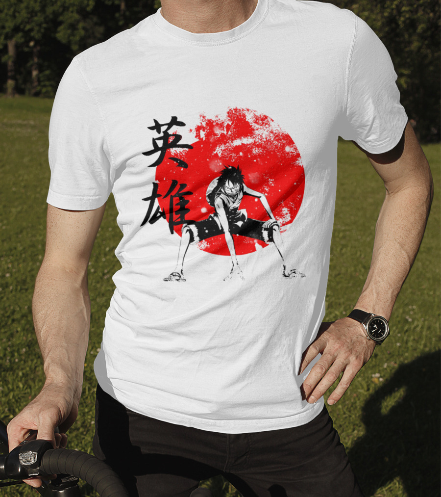 One Piece Hero Luffy Japanese Kanji Red Circle T-Shirt