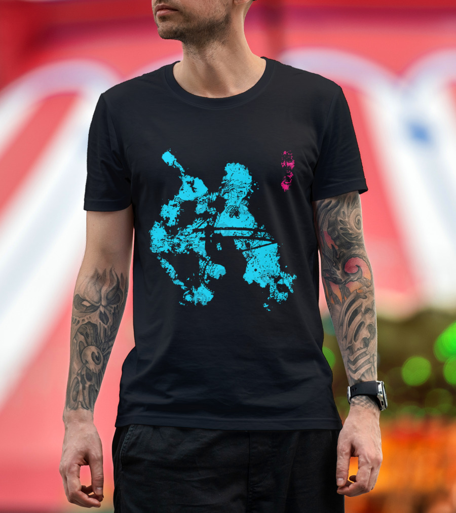 Tastumaki Splatter Art Print in Vibrant Teal and Magenta T-Shirt