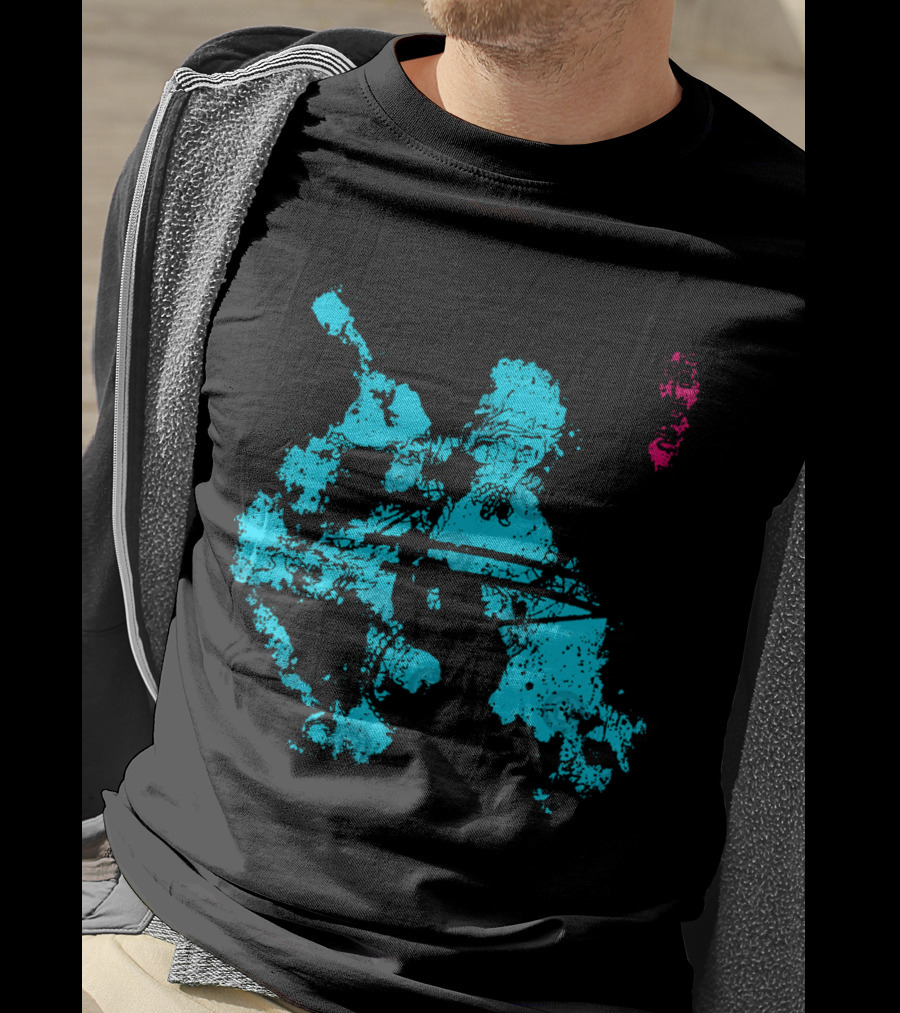 Tastumaki Splatter Art Print In Vibrant Teal And Magenta T-Shirt