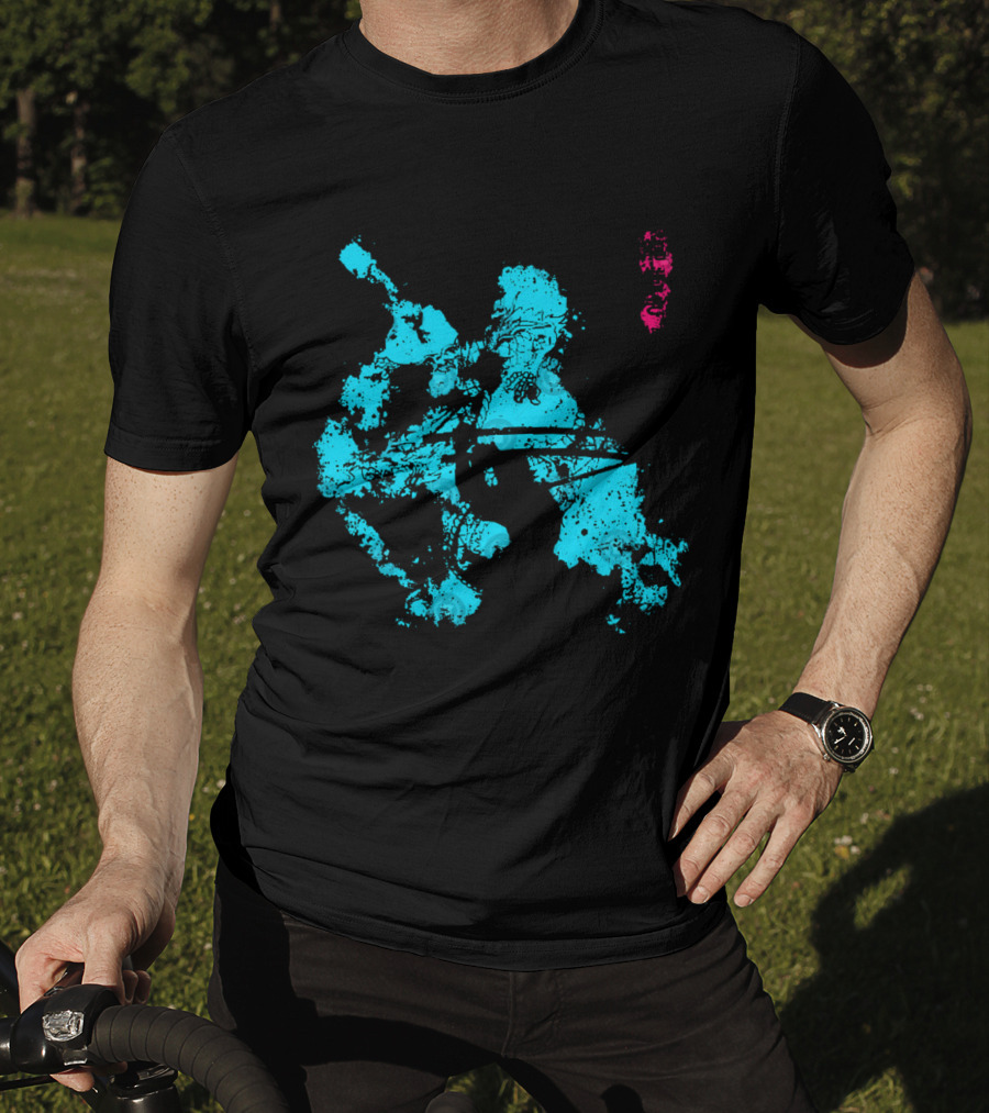 Tastumaki Splatter Art Print In Vibrant Teal And Magenta T-Shirt