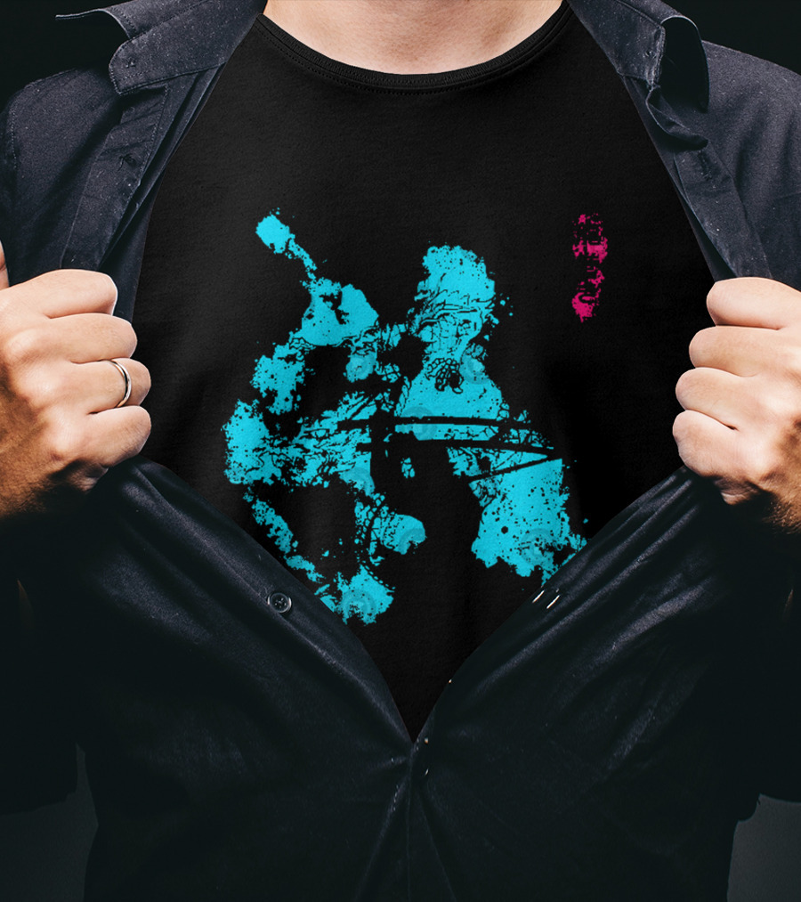 Tastumaki Splatter Art Print In Vibrant Teal And Magenta T-Shirt