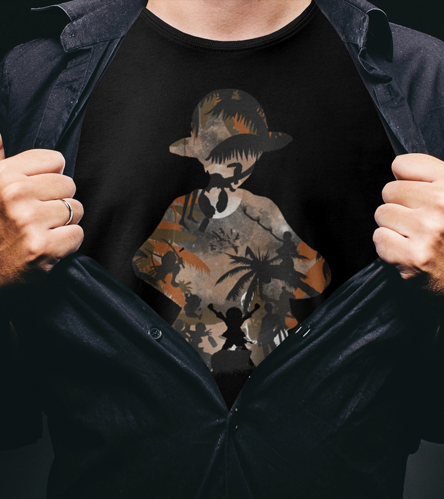 One Piece Straw Hat Crew Adventure Silhouette Scene T-Shirt