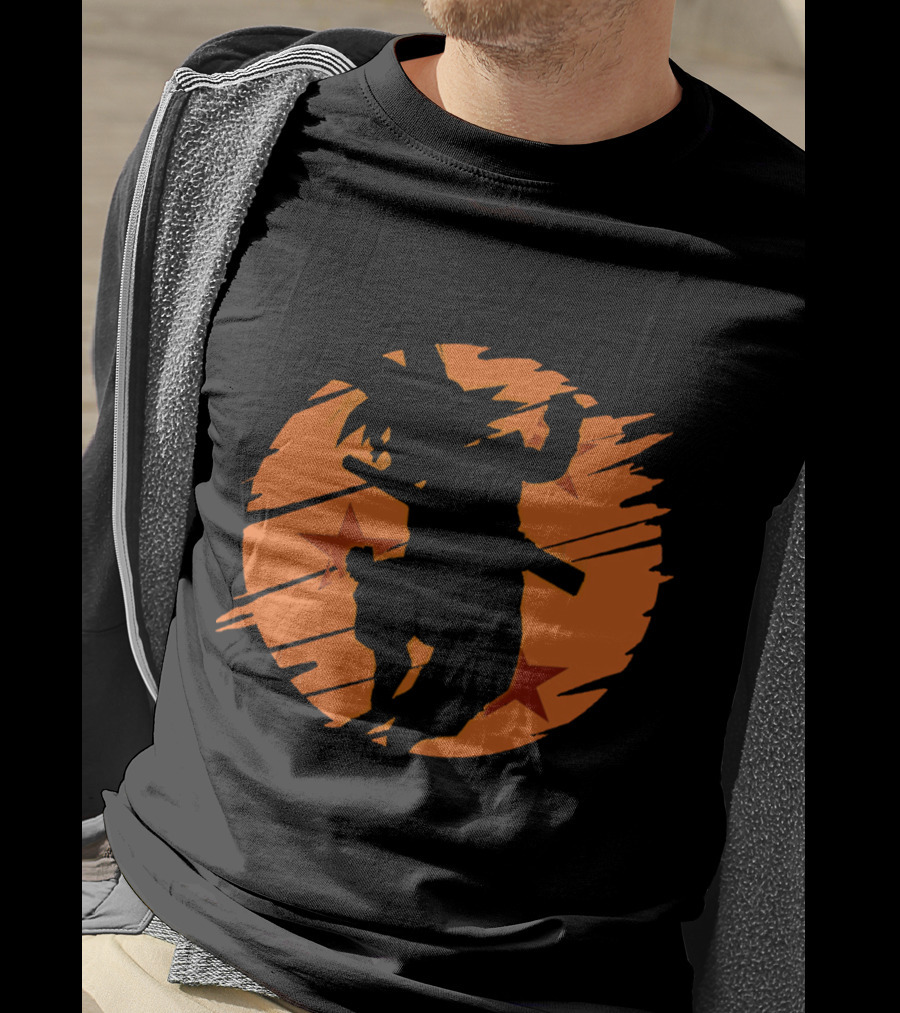 Angry Goku Silhouette Dragon Ball Orange Star Background T-Shirt