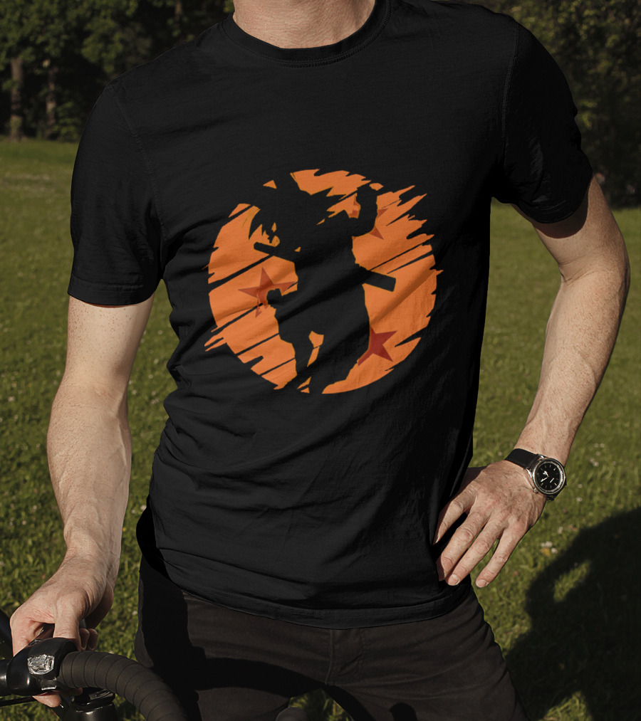 Angry Goku Silhouette Dragon Ball Orange Star Background T-Shirt