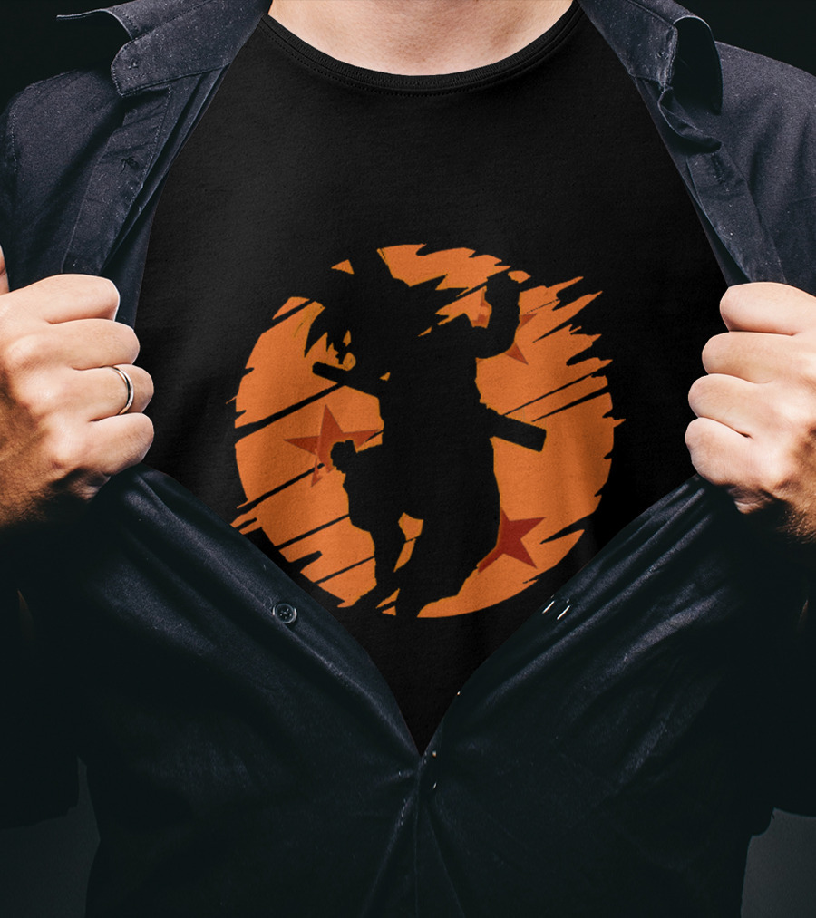 Angry Goku Silhouette Dragon Ball Orange Star Background T-Shirt