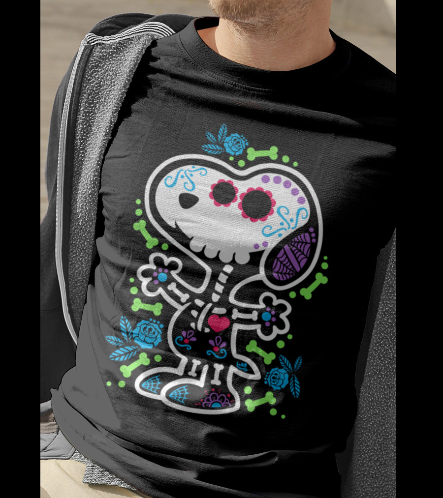 Day Of The Dead Sugar Skull Skeleton Beagle T-Shirt