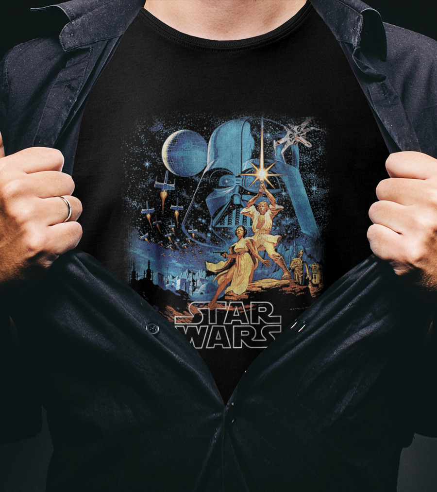 Star Wars A New Hope Faded Darth Vader Luke Leia Lightsabers X-Wing TIE Fighters Classic T-Shirt